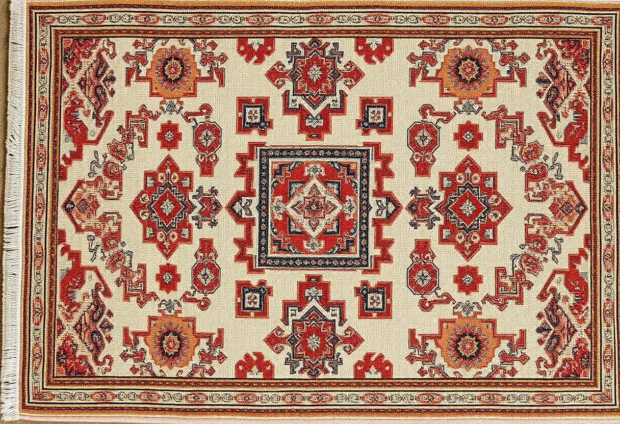 A traditional Turkish rug with intricate patterns and earthy tones.